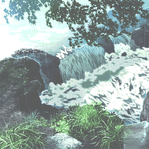 Гифка аниме природа, течение реки