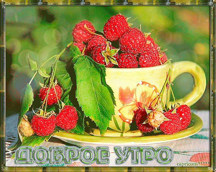 Доброе утро, гифка Спелая малина в желтой чашке. Гифки с добрым утром летние красивые. Пожелания с добрым утром с ягодами. Доброе утро, гифка Спелая малина в желтой чашке. Гифки с добрым утром летние красивые. Пожелания с добрым утром с ягодами.