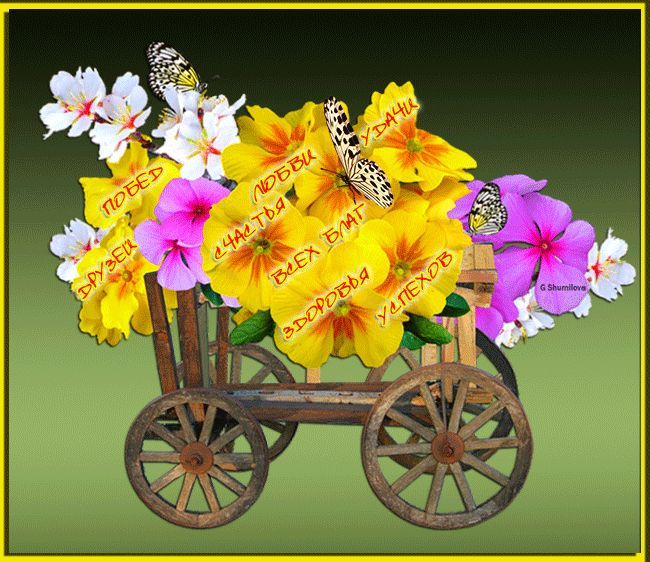 Прикольная гифка с букетом цветов и добрыми пожеланиями, побед, счастья, здоровья, успехов и всех благ! Прикольная гифка с букетом цветов и добрыми пожеланиями, побед, счастья, здоровья, успехов и всех благ!