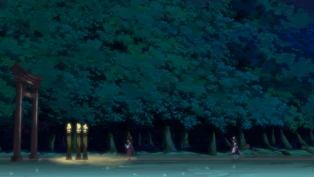 Аниме парк ночью, Аниме лес гиф. Аниме лес гифка, Аниме природа гиф.