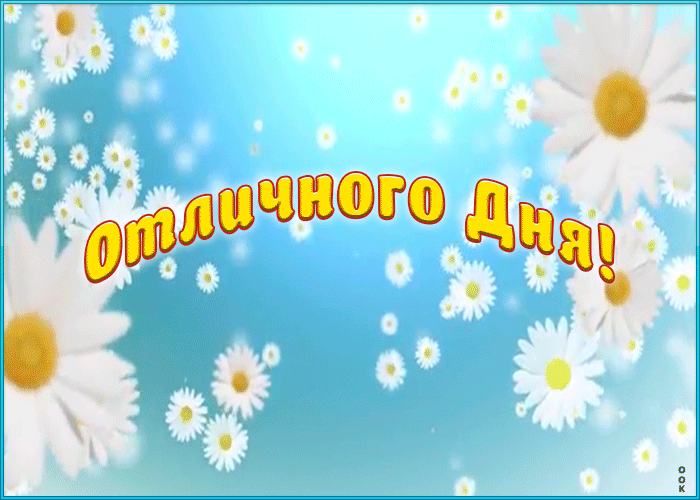 Пожелание отличного дня в анимации с падающими ромашками!