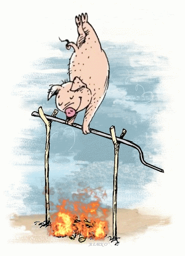 Анимации приколы поросёнок на вертеле