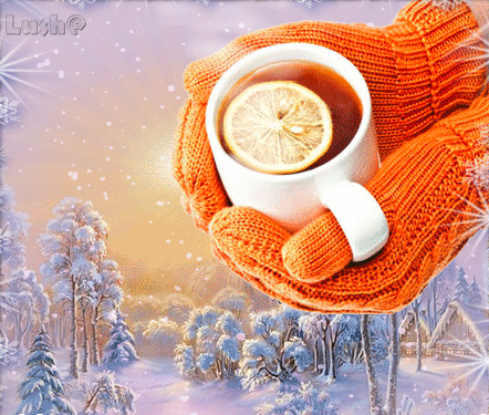 Анимация Тепло в морозное утро, Доброе морозное утро с чаем Анимация Тепло в морозное утро, Доброе морозное утро с чаем