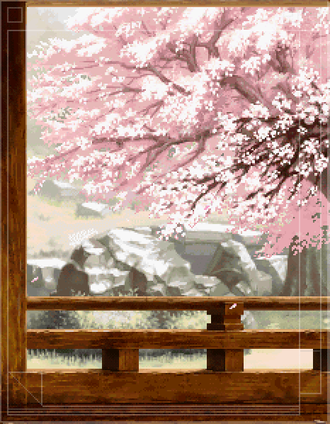 Пиксельный пейзаж Сакура gif картинка