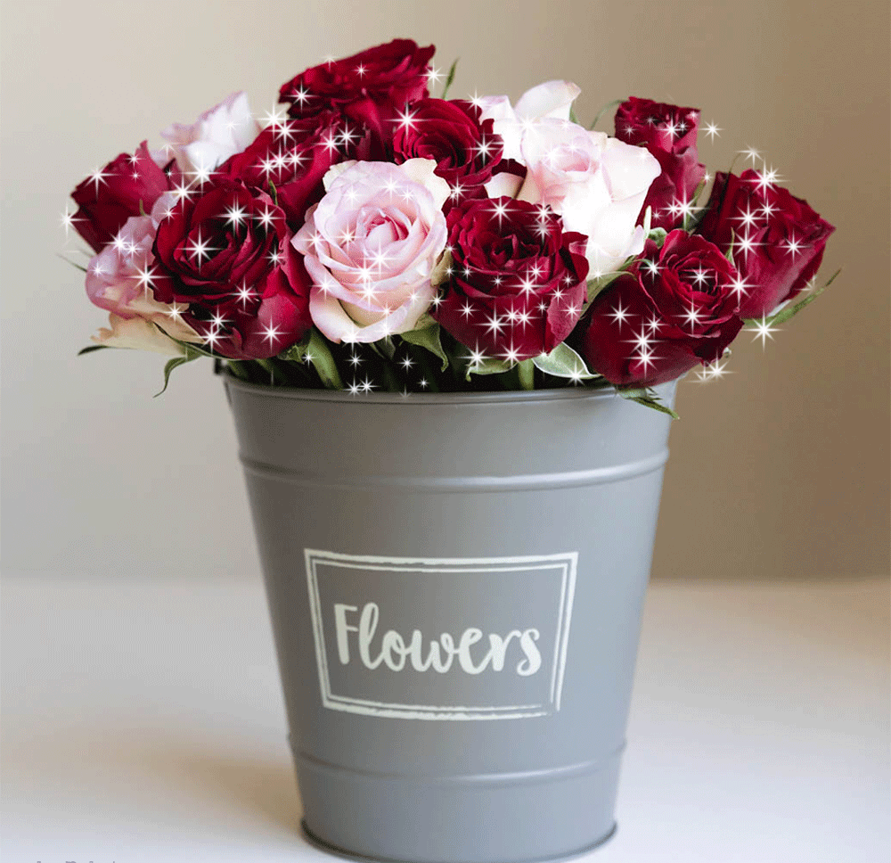 Троянди з блискітками і відблисками, Анімація з днем народження GIF