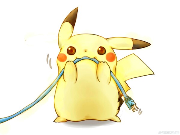 Картинка на аву Пикачу грызёт провод от интернета. Картинка на аву Пикачу грызёт провод от интернета.