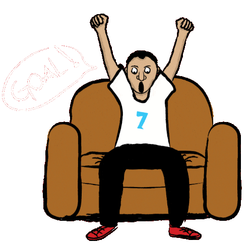 Гифка фанат на диване на прозрачном фоне, радуется голу!