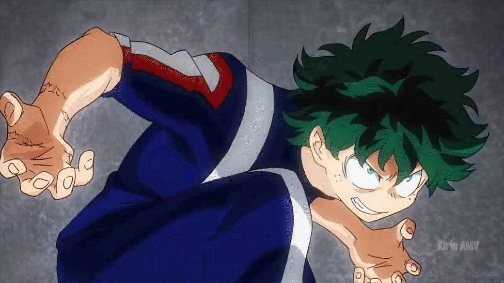 Аниме гифка Мидория Изуку причуда, Мидория сражается, Мидория удар.