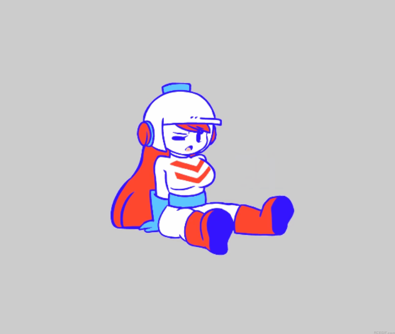 Девушка Диг Даг сидит усталая и тяжело дышит