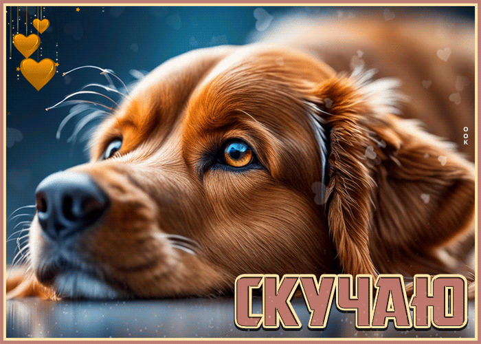 Искренняя и радушная анимационная открытка Скучаю с верным другом, собакой.