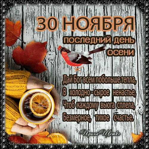 Анимация 30 Ноября последний день осени, картинка со стихами и пожеланиями. Анимация 30 Ноября последний день осени, картинка со стихами и пожеланиями.