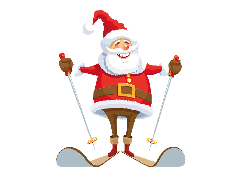 Гифка дед мороз на лыжах на прозрачном фоне.
