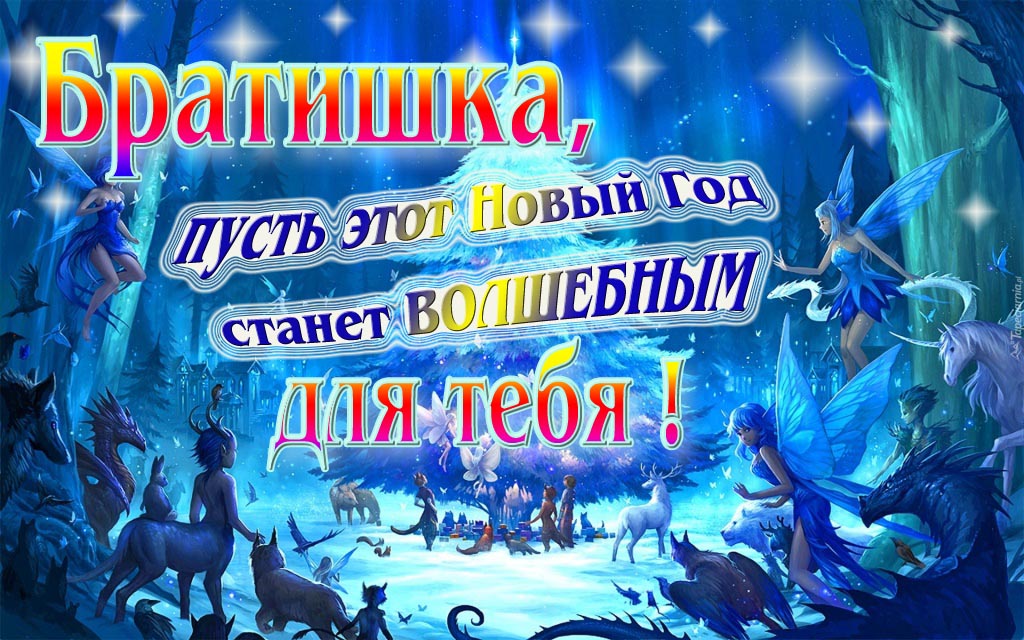 Мультяшная картинка со сказочными фэнтези персонажами : Братишка, пусть этот Новый год станет волшебным для тебя!