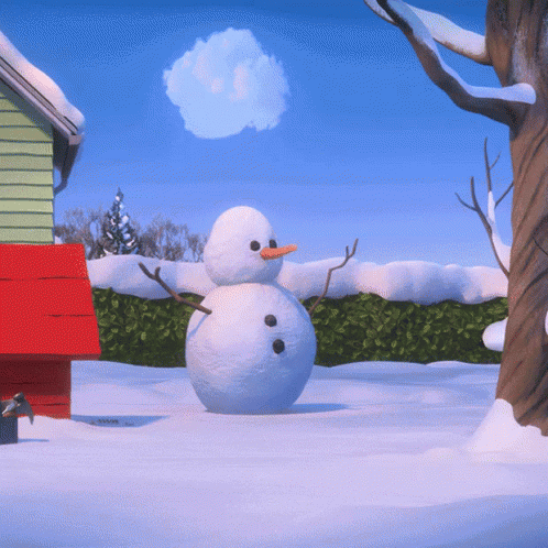 Гифка собака и снеговик.