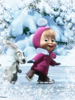 Анимация для детей Маша и медведь зима Маша на коньках.