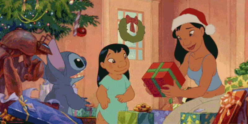 Гифка Лило и Стич Рождество, Новогодний Стич и Лило.