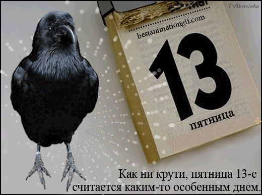 Гифка пятница 13 е, ворона, мультфильм, gif картинки, мультик, напуган, cuervo, игра, рисунок, гиф анимация скачать бесплатно.