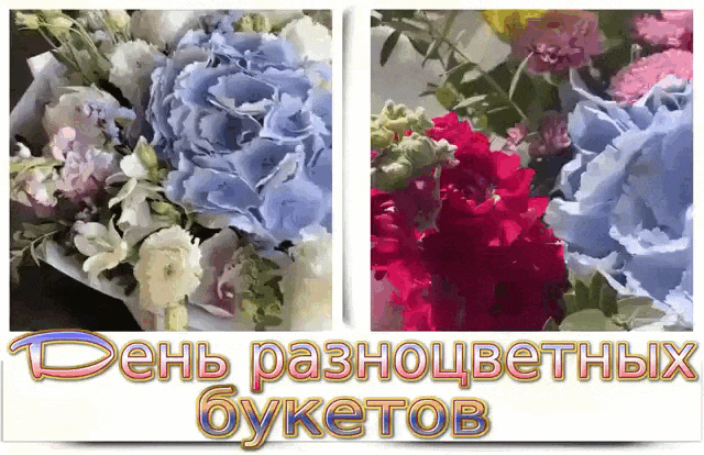 Креативная гифка с поздравлением с днём разноцветных букетов для любимой. Креативная гифка с поздравлением с днём разноцветных букетов для любимой.