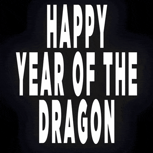 Красивая анимированная картинка с надписью "Happy Year of The Dragon 2024".