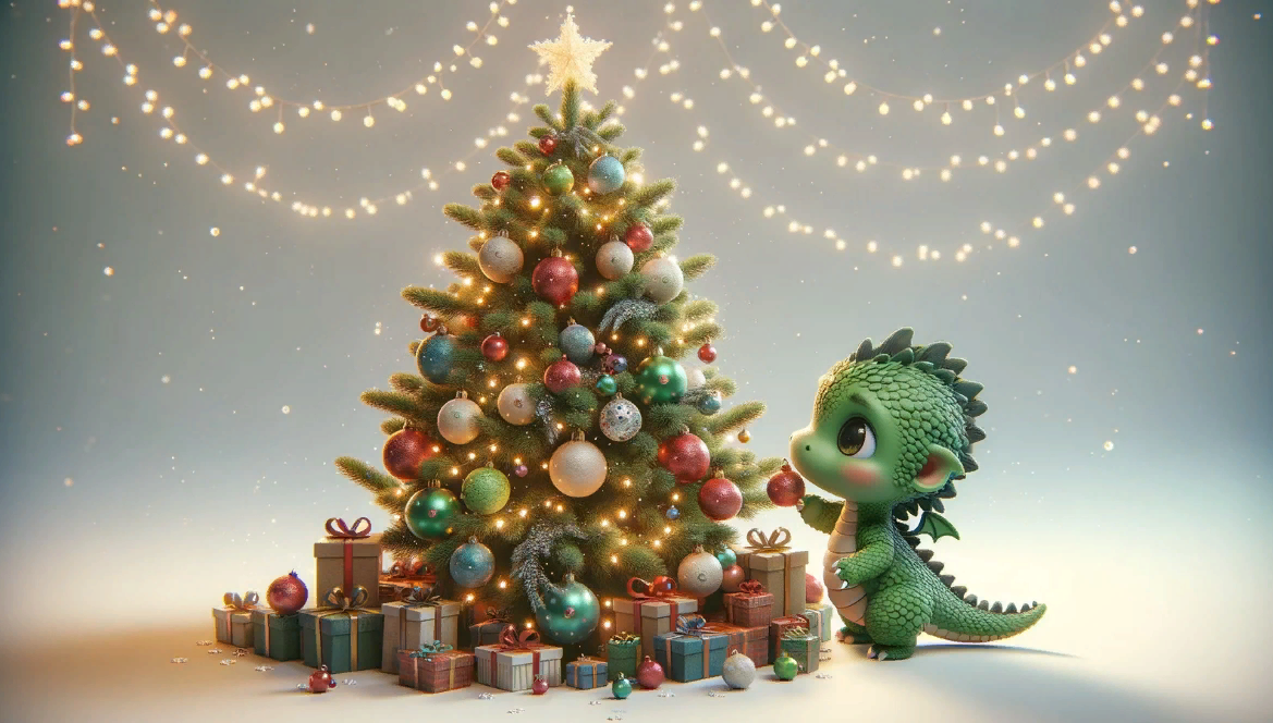 Китайский зелёный дракон и ёлочка. Китайский зелёный дракон и ёлочка.