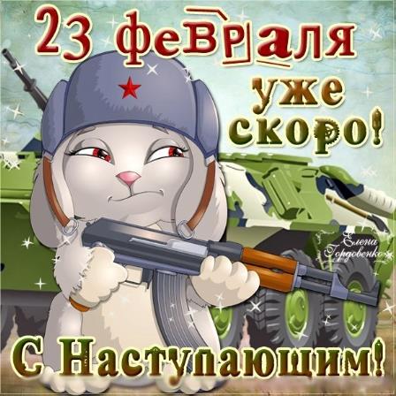 Смешная картинка с боевым зайкой,23 Февраля уже скоро.