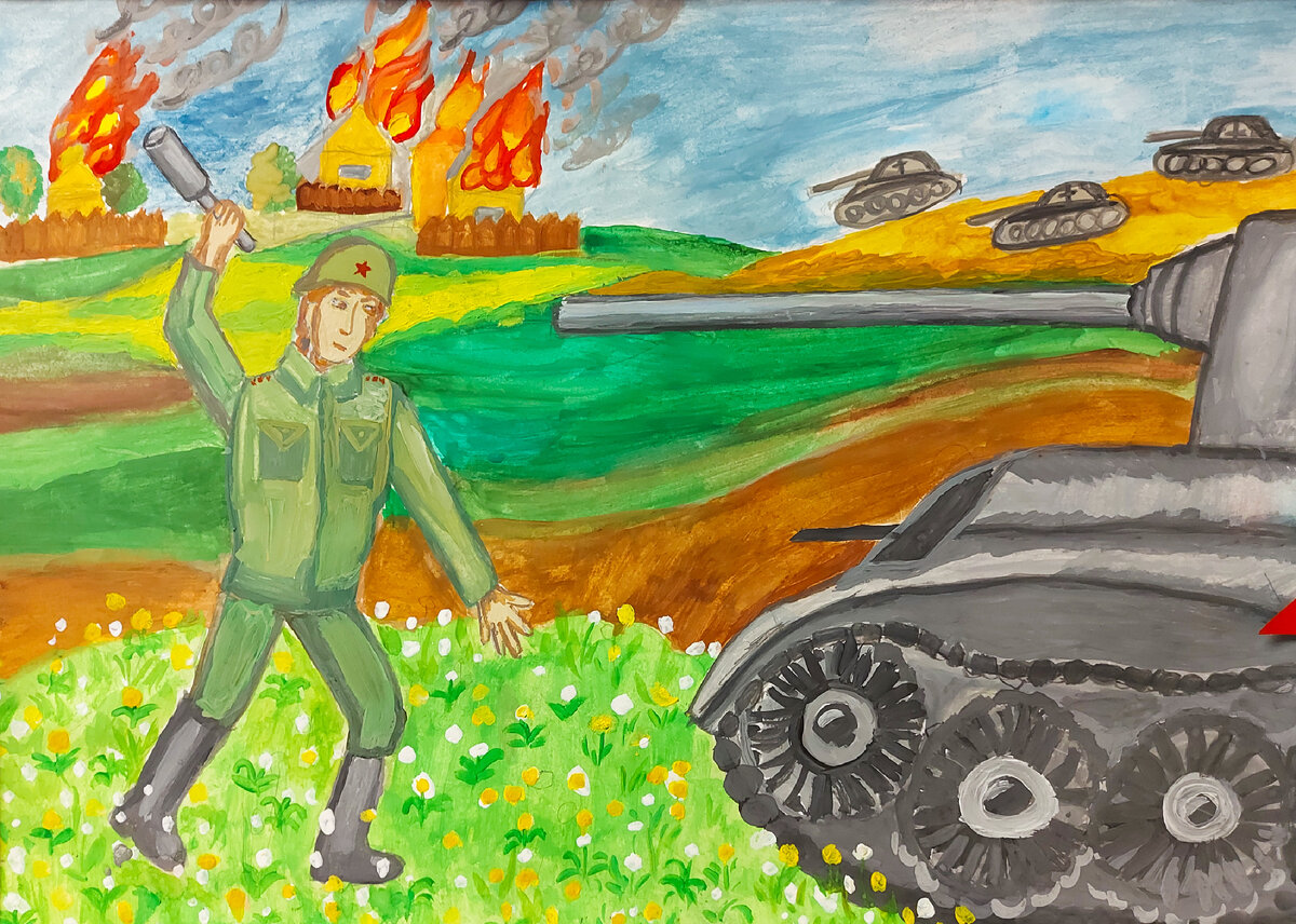 Русский солдат крушит фашистский танк. Русский солдат крушит фашистский танк.