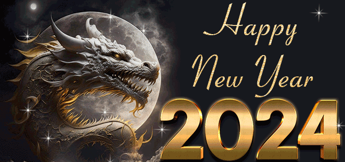 Мерцающая красивая gif картинка с надписью "happy chinese new year 2024".