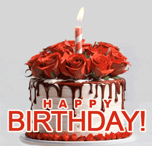 Красивая гиф открытка с вращающимся тортом с красными розами и горящей свечой "Happy Birthday". Красивая гиф открытка с вращающимся тортом с красными розами и горящей свечой "Happy Birthday".
