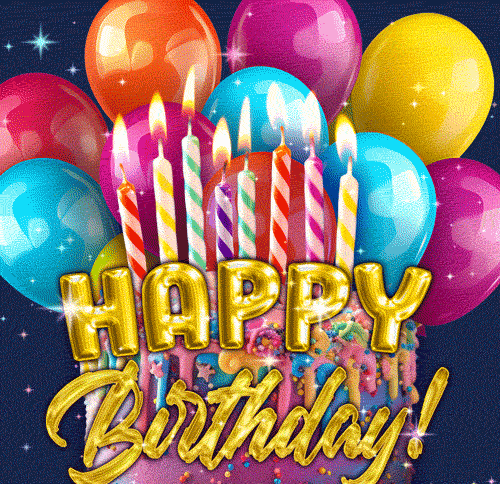 Глянцевые разноцветные воздушные шары, торт с днём рождения и всплывающий золотой текст в формате анимации. Глянцевые разноцветные воздушные шары, торт с днём рождения и всплывающий золотой текст в формате анимации.