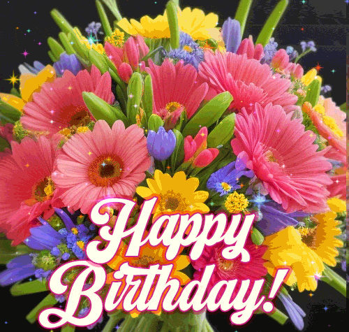 Мерцающий букет с герберами для женщины на день рождения на gif картинке. Мерцающий букет с герберами для женщины на день рождения на gif картинке.