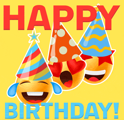 Анимация с прыгающими эмодзи и надписью "Happy Birthday". Анимация с прыгающими эмодзи и надписью "Happy Birthday".