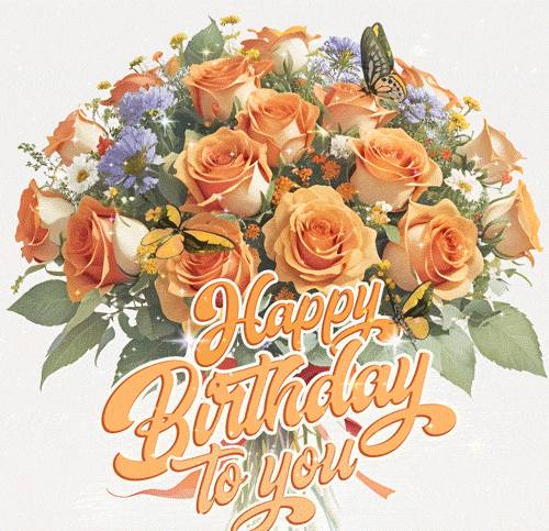 Гифка Элегантный букет оранжевых роз и летних цветов, подарок с днем рождения. Гифка Элегантный букет оранжевых роз и летних цветов, подарок с днем рождения.