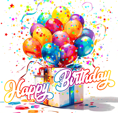 Новая анимация с днём рождения с яркими воздушными шарами, подарочной коробкой и конфетти в форме звезд. Новая анимация с днём рождения с яркими воздушными шарами, подарочной коробкой и конфетти в форме звезд.