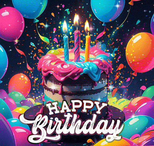 Гифка в ярких неоновых цветах и тортиком со свечами на день рождения. Гифка в ярких неоновых цветах и тортиком со свечами на день рождения.
