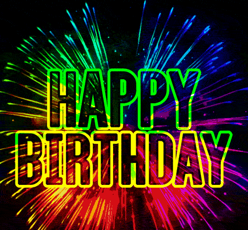 Gif надпись "Happy Birthday" с разноцветным салютом на чёрном фоне. Gif надпись "Happy Birthday" с разноцветным салютом на чёрном фоне.