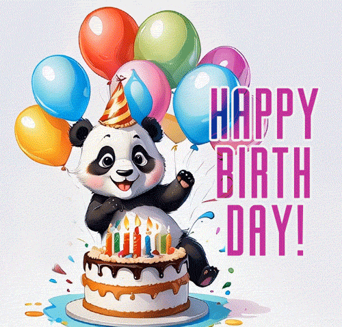 Гифка с танцующей смешной пандой, тортом со свечками на день рождения, воздушные шарики. Гифка с танцующей смешной пандой, тортом со свечками на день рождения, воздушные шарики.