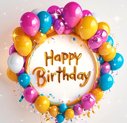 Анимированная Круглая рамка с разноцветными воздушными шарами и золотым текстом "Happy Birthday". Анимированная Круглая рамка с разноцветными воздушными шарами и золотым текстом "Happy Birthday".