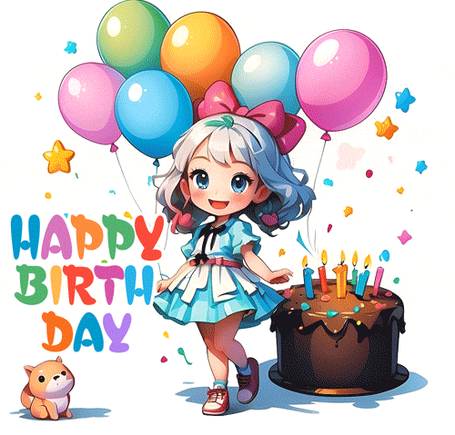 Прикольная аниме гифка с девочками на день рождения. Прикольная аниме гифка с девочками на день рождения.