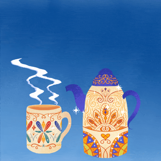 Стильная анимация доброго утра понедельника с чайным набором. Стильная анимация доброго утра понедельника с чайным набором.