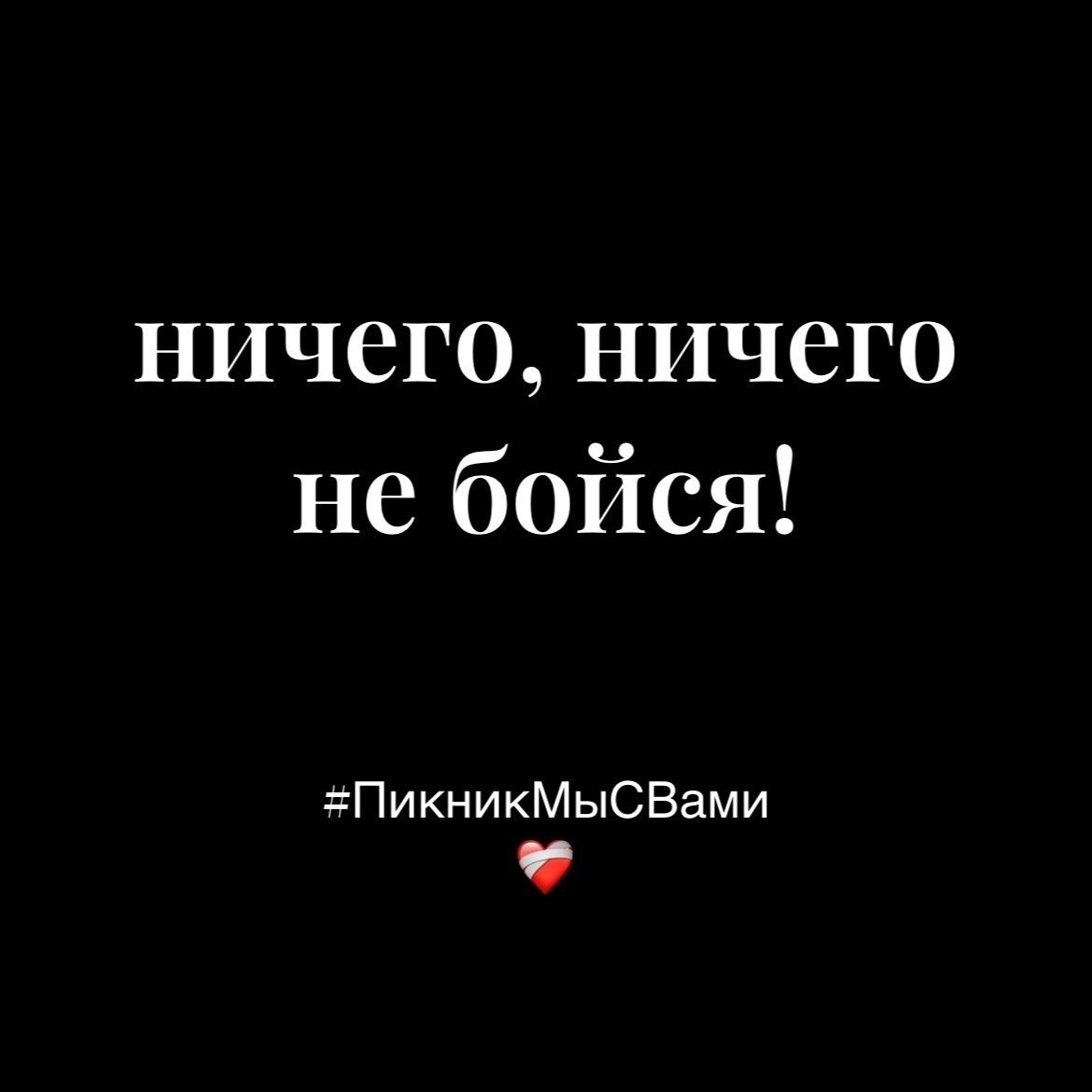 Вирусная картинка белая надпись на чёрном фоне "Ничего, ничего не бойся" #ПикникМыСВами.
