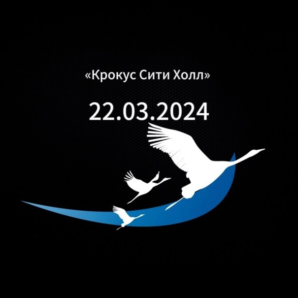 Картинка акции, которую запустила социальная сеть Вконтакте "Крокус Сити Холл 22.03.2024" с белыми журавлями на чёрном фоне. Картинка акции, которую запустила социальная сеть Вконтакте "Крокус Сити Холл 22.03.2024" с белыми журавлями на чёрном фоне.