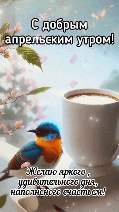 Красивая гифка с надписью "С добрым Апрельским утром! Желаю яркого, удивительного дня, наполненого счастьем!". Красивая гифка с надписью "С добрым Апрельским утром! Желаю яркого, удивительного дня, наполненого счастьем!".