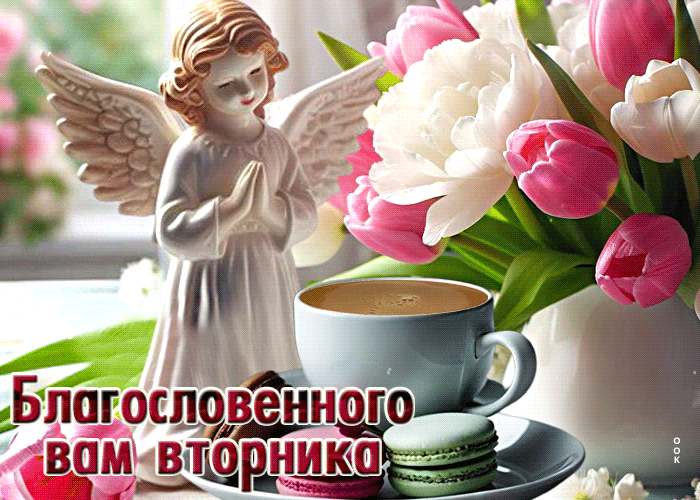 Анимация с надписью "Благословенного вторника" с весенними тюльпанами. Анимация с надписью "Благословенного вторника" с весенними тюльпанами.