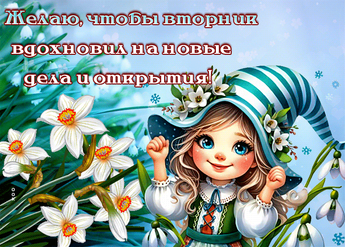 Желаю, чтобы вторник вдохновил на новые дела и открытия. Желаю, чтобы вторник вдохновил на новые дела и открытия.