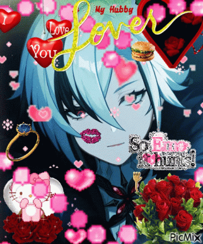 Мимишная гифка Арлекина с сердечками и котиками.