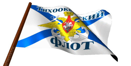 Анимация с развевающимся флагом Тихоокеанского флота на прозрачном фоне.