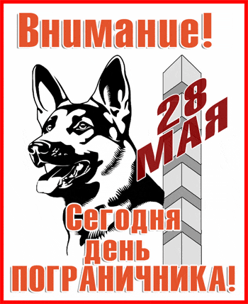Смешная гифка с собакой "Внимание! 28 мая - Сегодня день Пограничника!".
