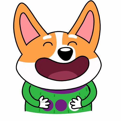 Классный стикер со смеющимся Коржиком.