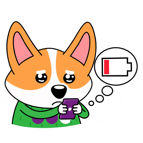 Гиф стикер, когда у тебя закончилась энергия или зарядка на телефоне.