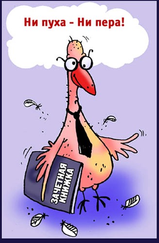 Карикатура для студентов "Ни пуха - ни пера!".